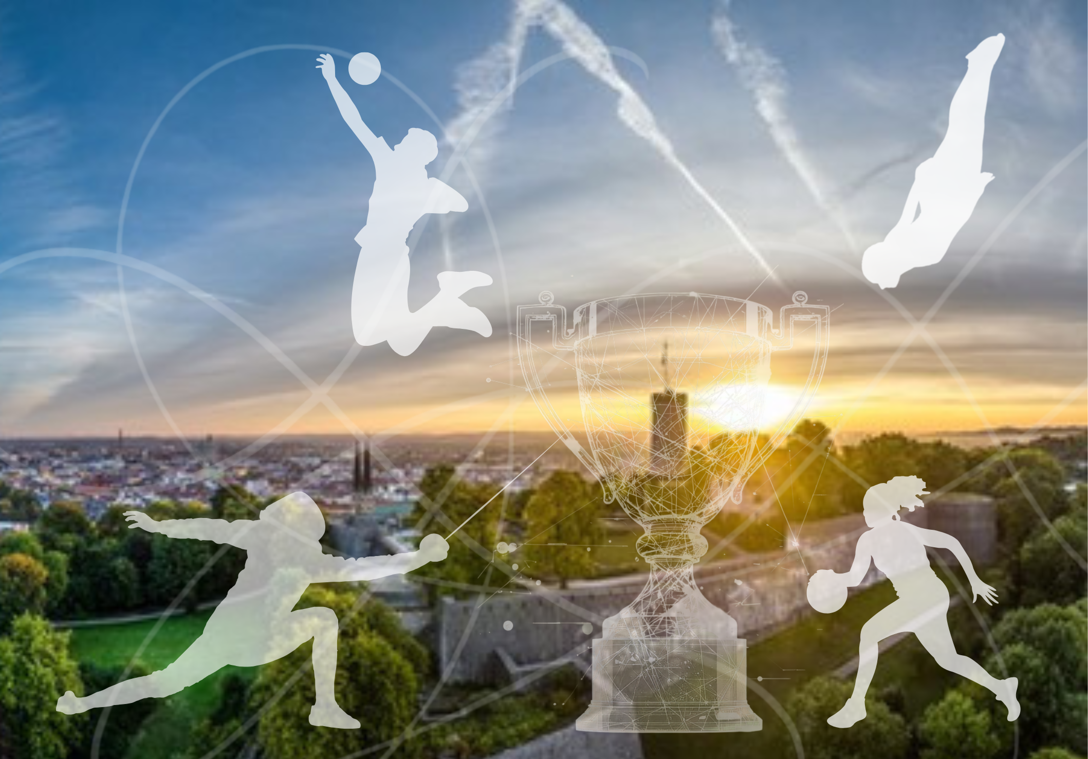 Schwarzer Umriss Sportler mit Pokal